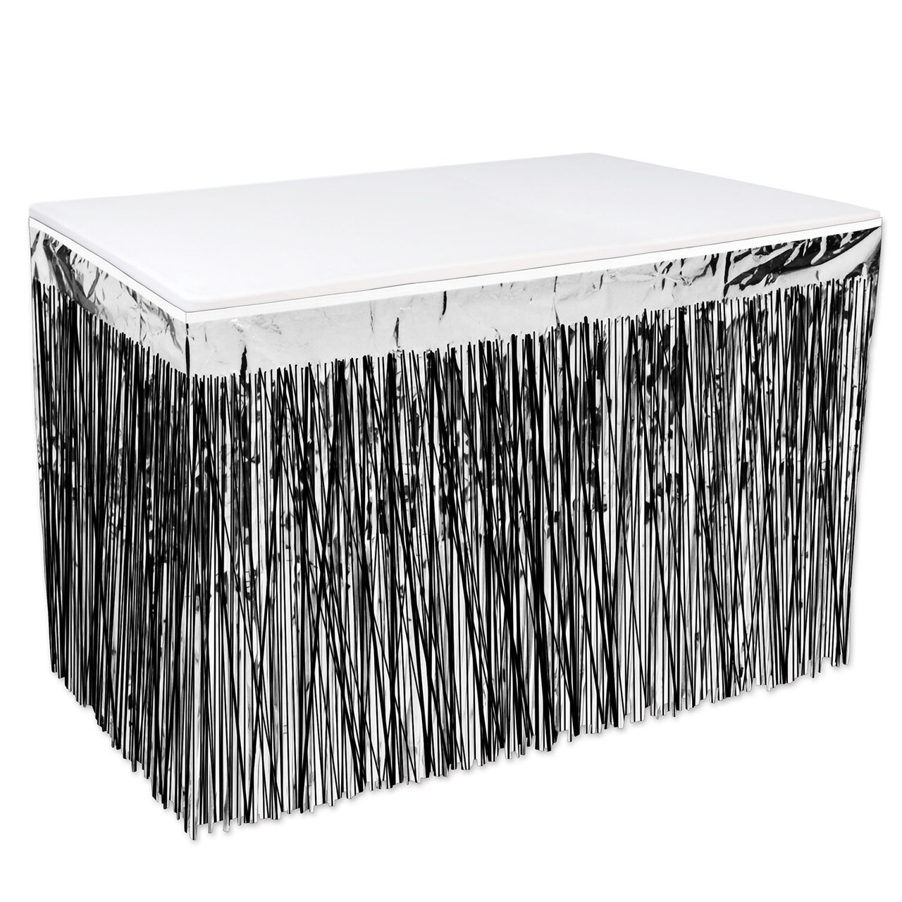 Beistle 30in. x 14Feet Silver and Black Standard Pkgd 2-Ply Metallic Table Skirting - 6 Pack